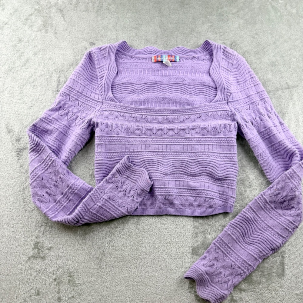 Urban Outfitters Women's Medium Purple Pointelle Knit Square Neck Crop Sweater
